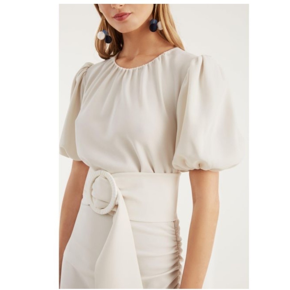 NWT $650 Sachin & Babi Elegant Cream Maxi Dress with Puff Sleeves size 8 - Picture 3 of 4